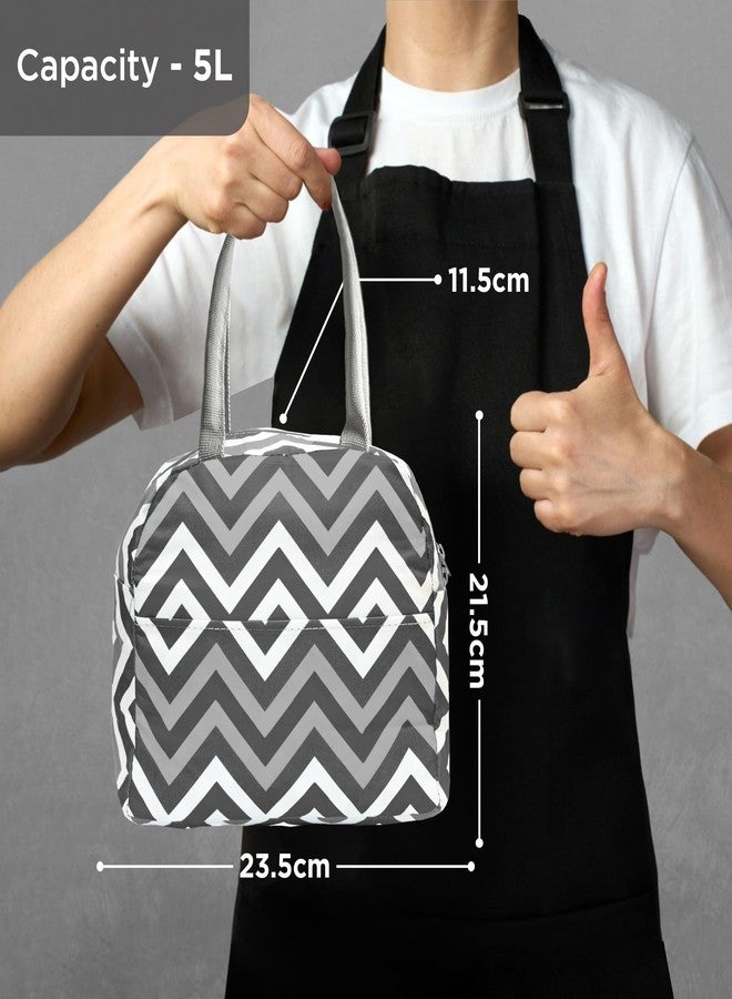 Allo Lunch Bag for Office, School & College, Washable Unisex Tiffin Bag for Men, Women & Kids, Lightweight, Leakproof, Water and Dust Resistant Multipurpose Lunch Bag, 5 litres, Grey Chevron - Image 5